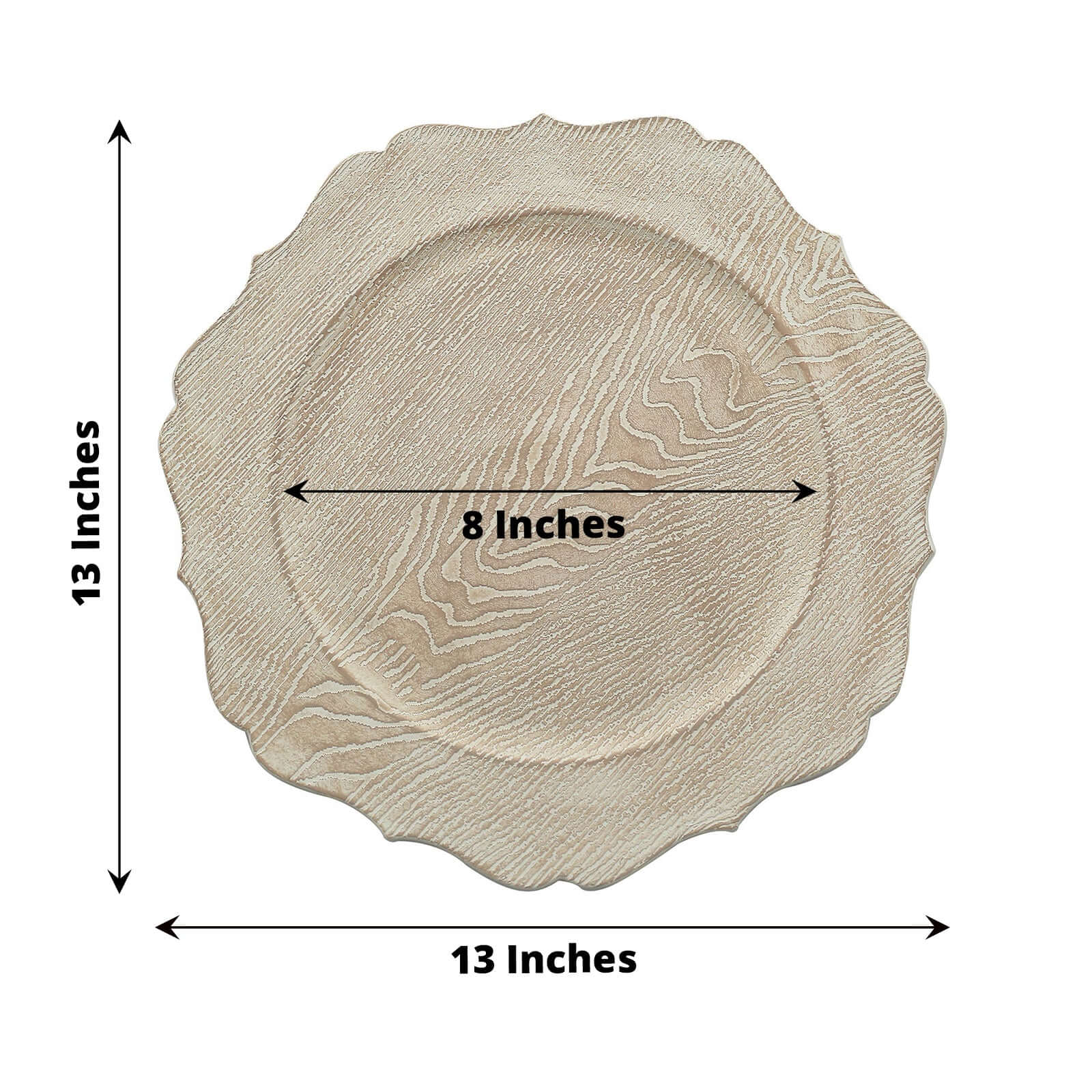 6-Pack Acrylic Charger Plates 13" Round Rustic White with Wood Grain Scalloped Rim - Decorative Dinner Party Charger Tableware - Image 3
