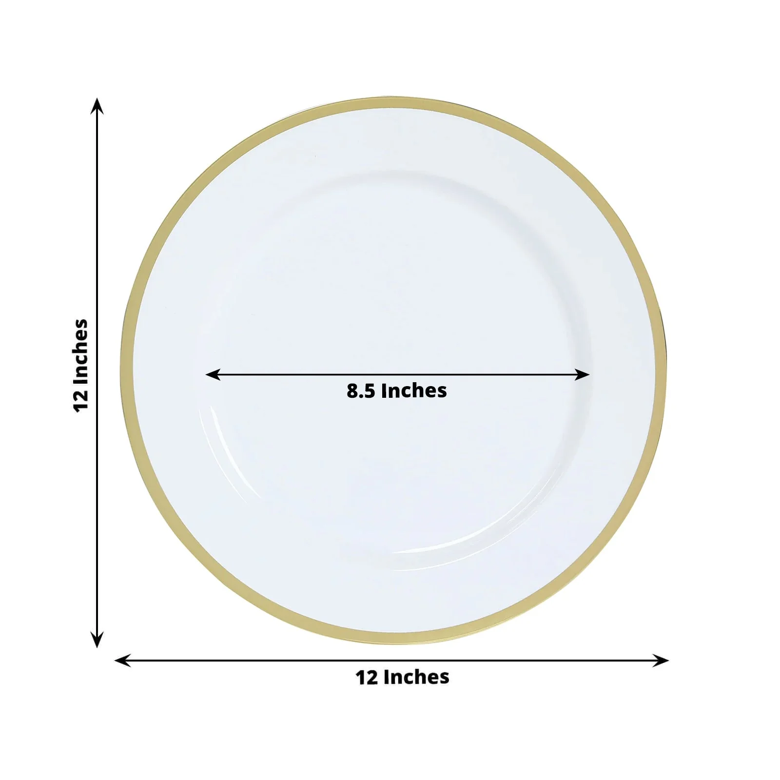 10-Pack Economy Plastic Charger Plates 12" Round White with Wide Gold Rim - Decorative Dinner Party Serving Plates - Image 2