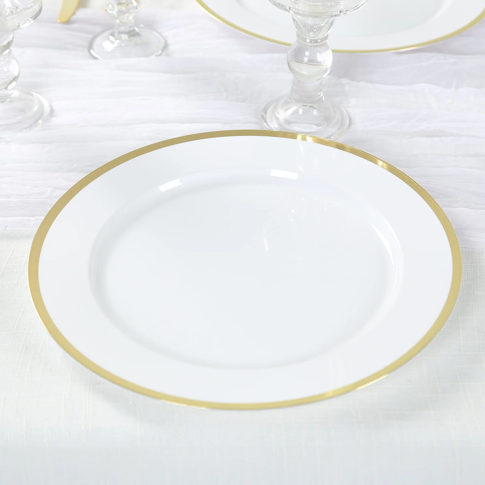 10-Pack Economy Plastic Charger Plates 12" Round White with Wide Gold Rim - Decorative Dinner Party Serving Plates - Image 4