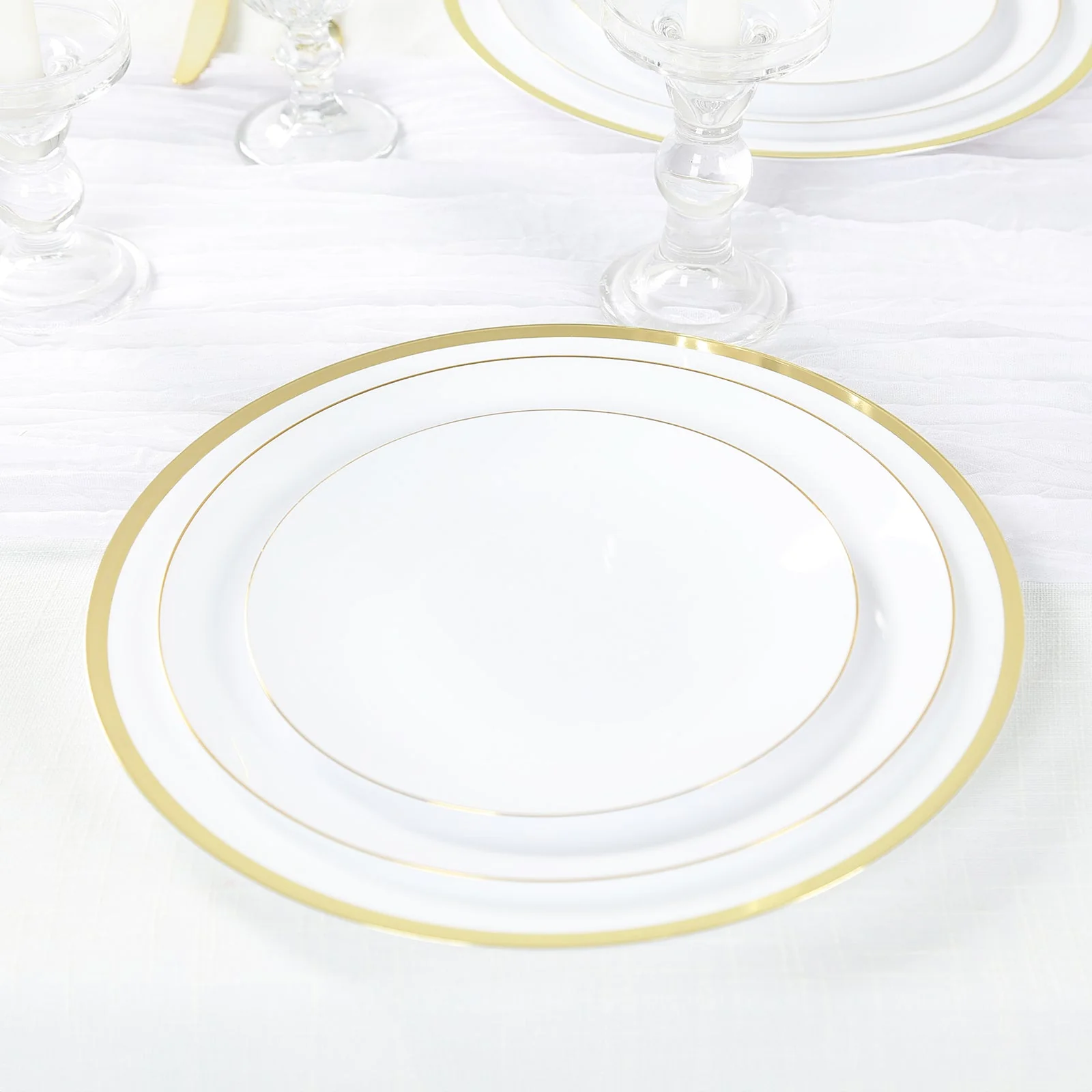 10-Pack Economy Plastic Charger Plates 12" Round White with Wide Gold Rim - Decorative Dinner Party Serving Plates - Image 6
