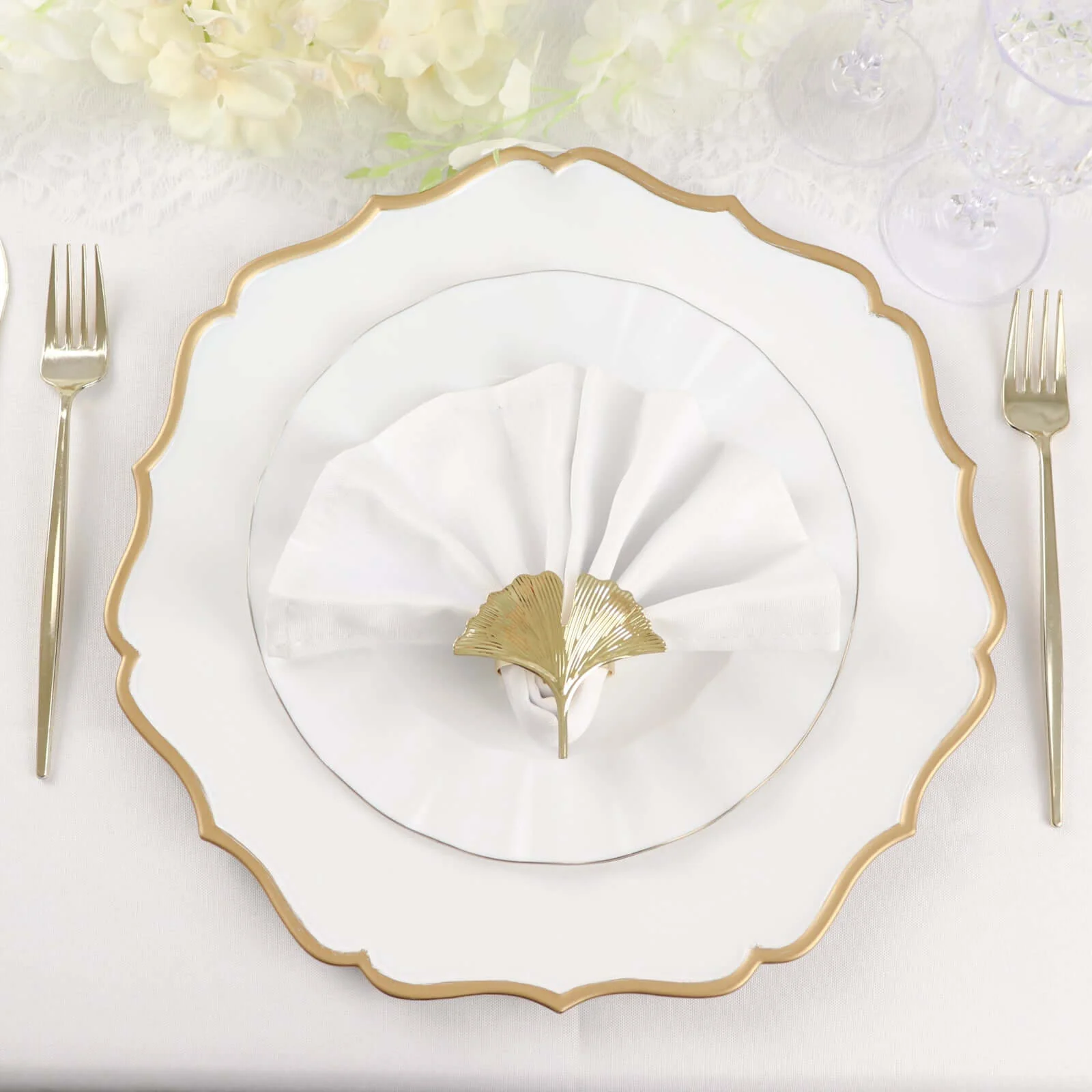 6-Pack Acrylic Charger Plates 13" Round White with Gold Scalloped Rim - Decorative Dinner Party Plastic Charger Tableware - Image 2