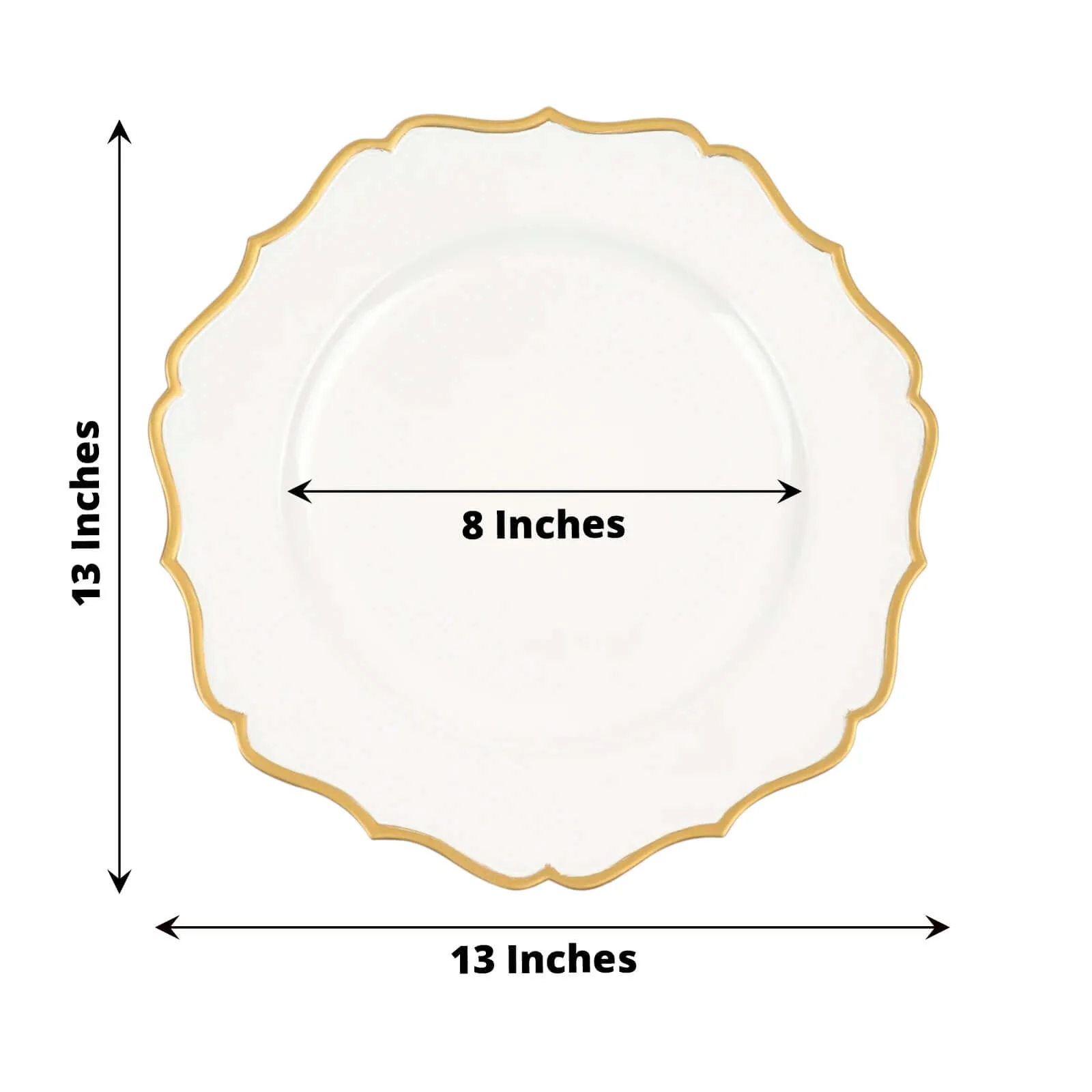 6-Pack Acrylic Charger Plates 13" Round White with Gold Scalloped Rim - Decorative Dinner Party Plastic Charger Tableware - Image 3