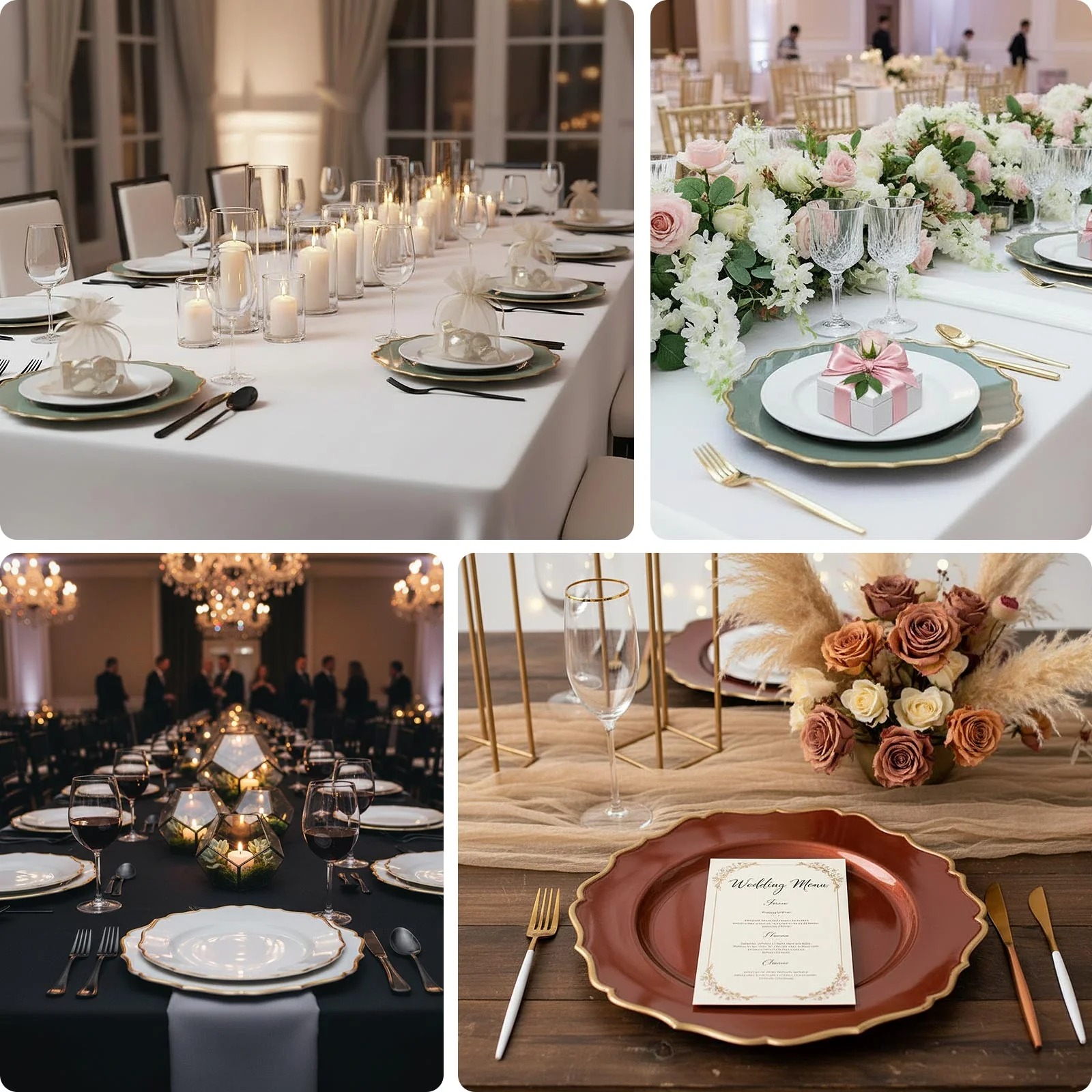 6-Pack Acrylic Charger Plates 13" Round White with Gold Scalloped Rim - Decorative Dinner Party Plastic Charger Tableware - Image 5
