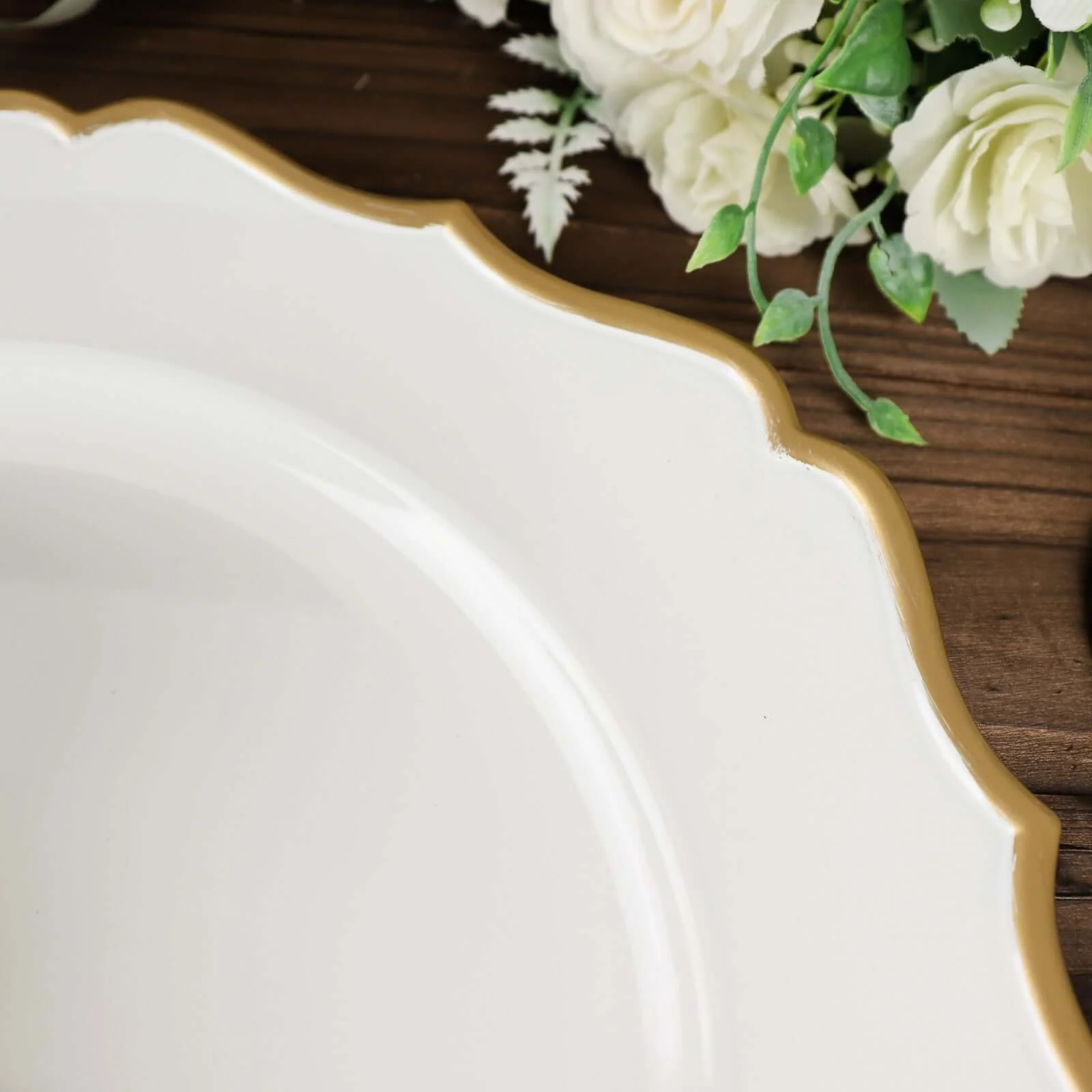 6-Pack Acrylic Charger Plates 13" Round White with Gold Scalloped Rim - Decorative Dinner Party Plastic Charger Tableware - Image 7