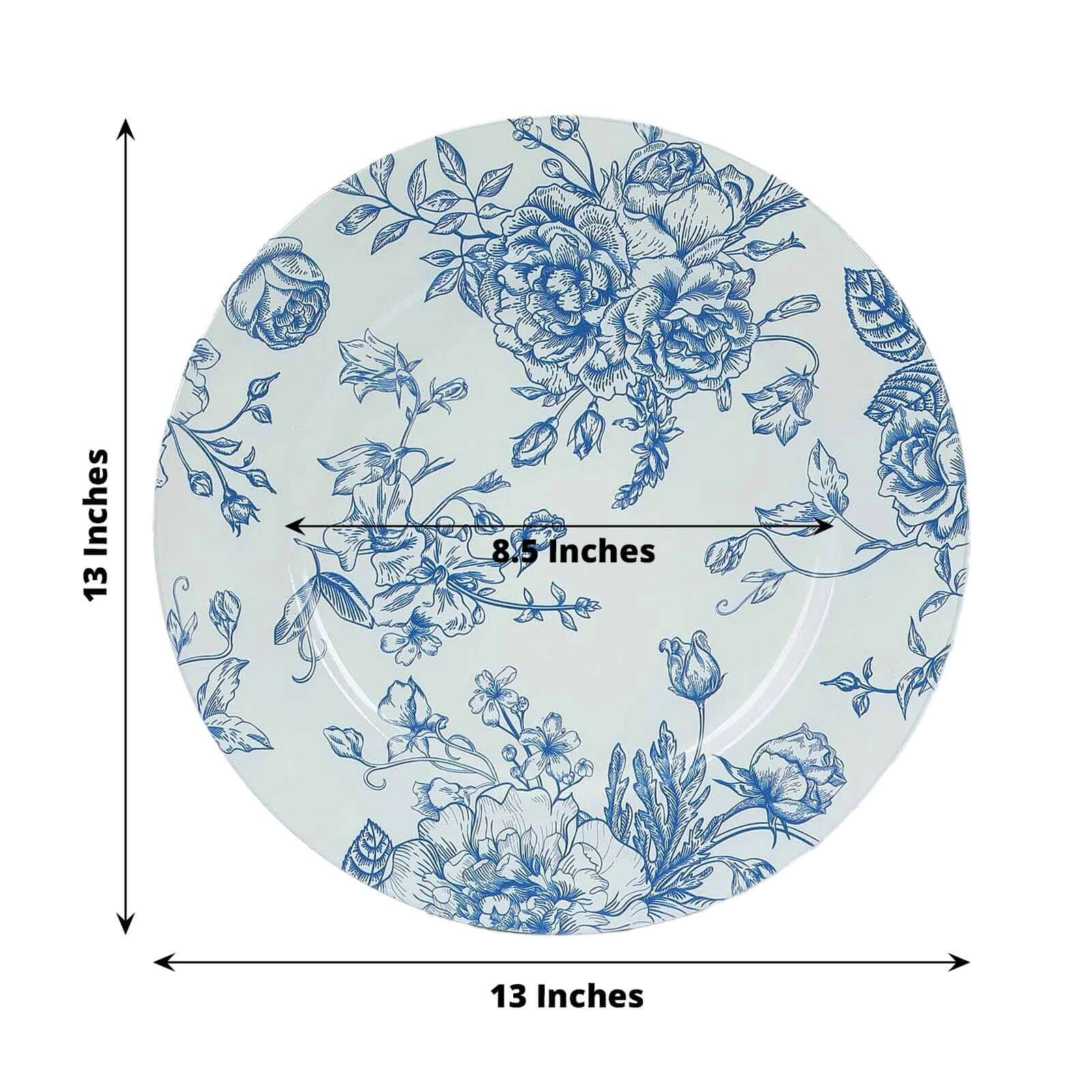 6-Pack Acrylic Charger Plates 13" Round White with Light Blue Floral French Toile Pattern - Decorative Dinner Party Charger Tableware - Image 3