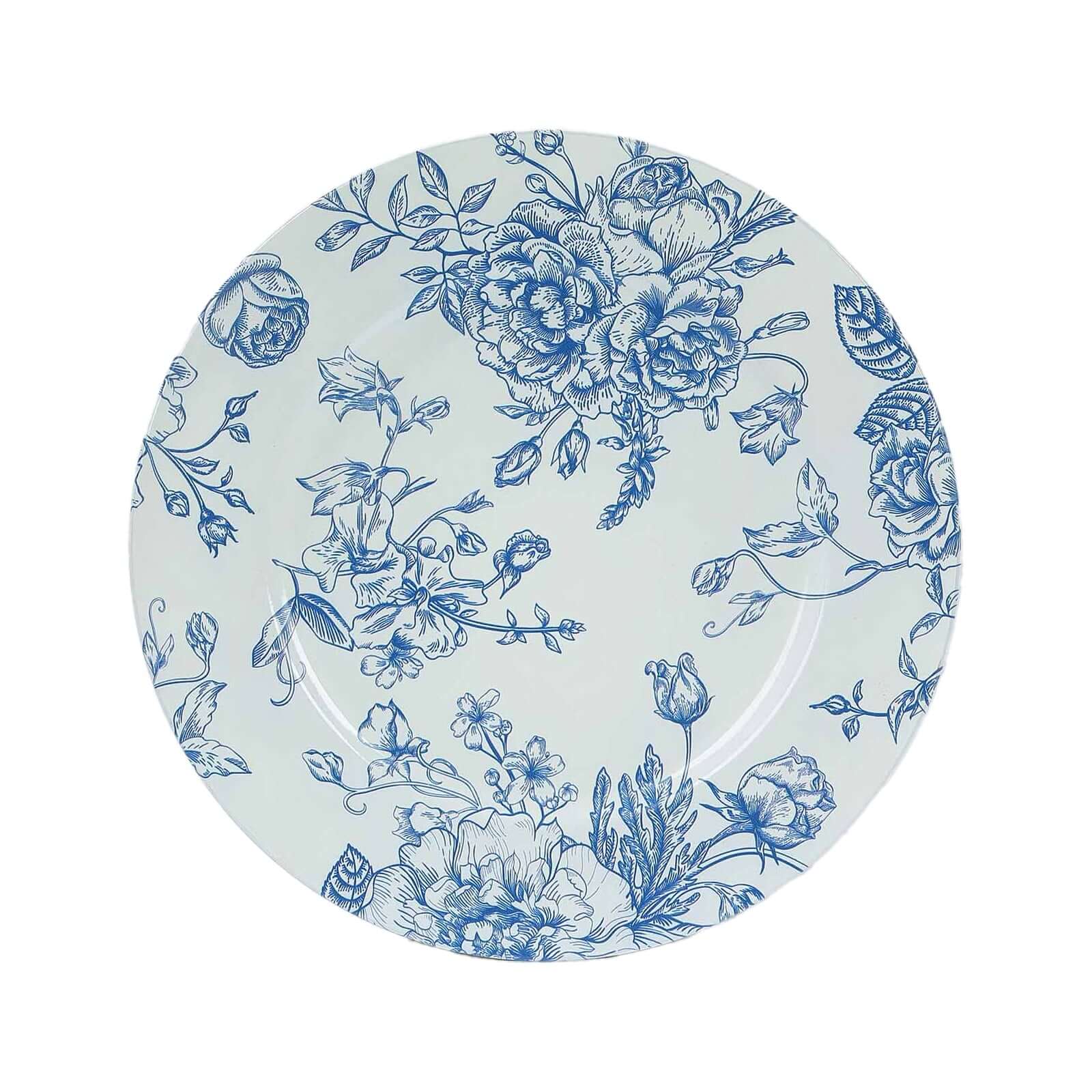 6-Pack Acrylic Charger Plates 13" Round White with Light Blue Floral French Toile Pattern - Decorative Dinner Party Charger Tableware - Image 6