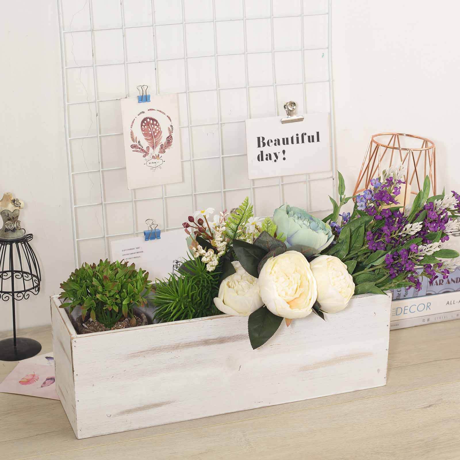 Whitewash Wood Planter Box Rectangular 18"x6" with Plastic Liner - Stylish Long Accent for Displays