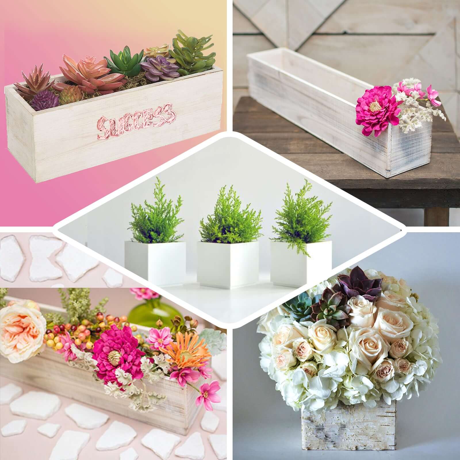Whitewash Wood Planter Box Rectangular 18"x6" with Plastic Liner - Stylish Long Accent for Displays - Image 5