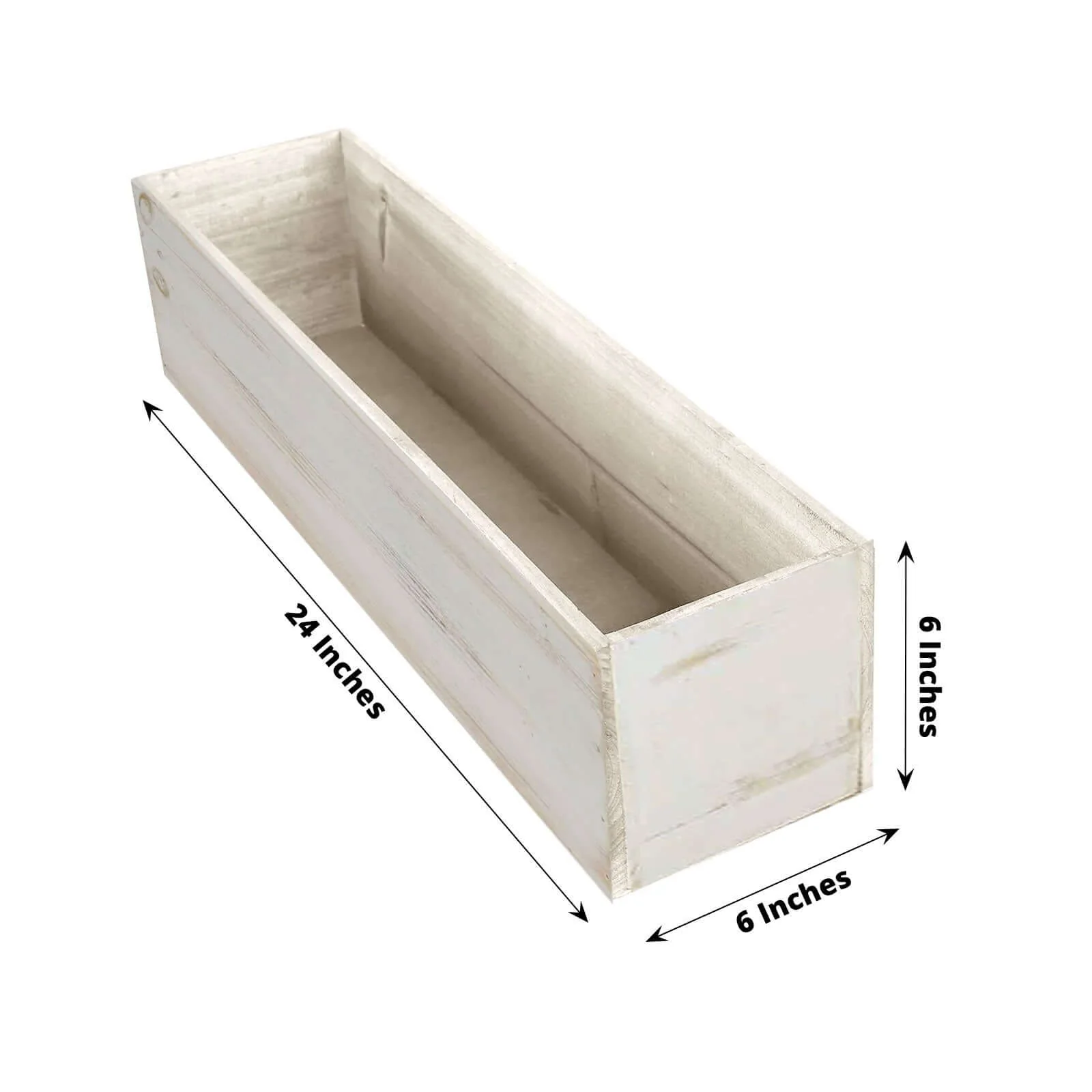 Whitewash Wood Planter Box Rectangular 24"x6" with Plastic Liner - Stylish Long Accent for Displays - Image 3
