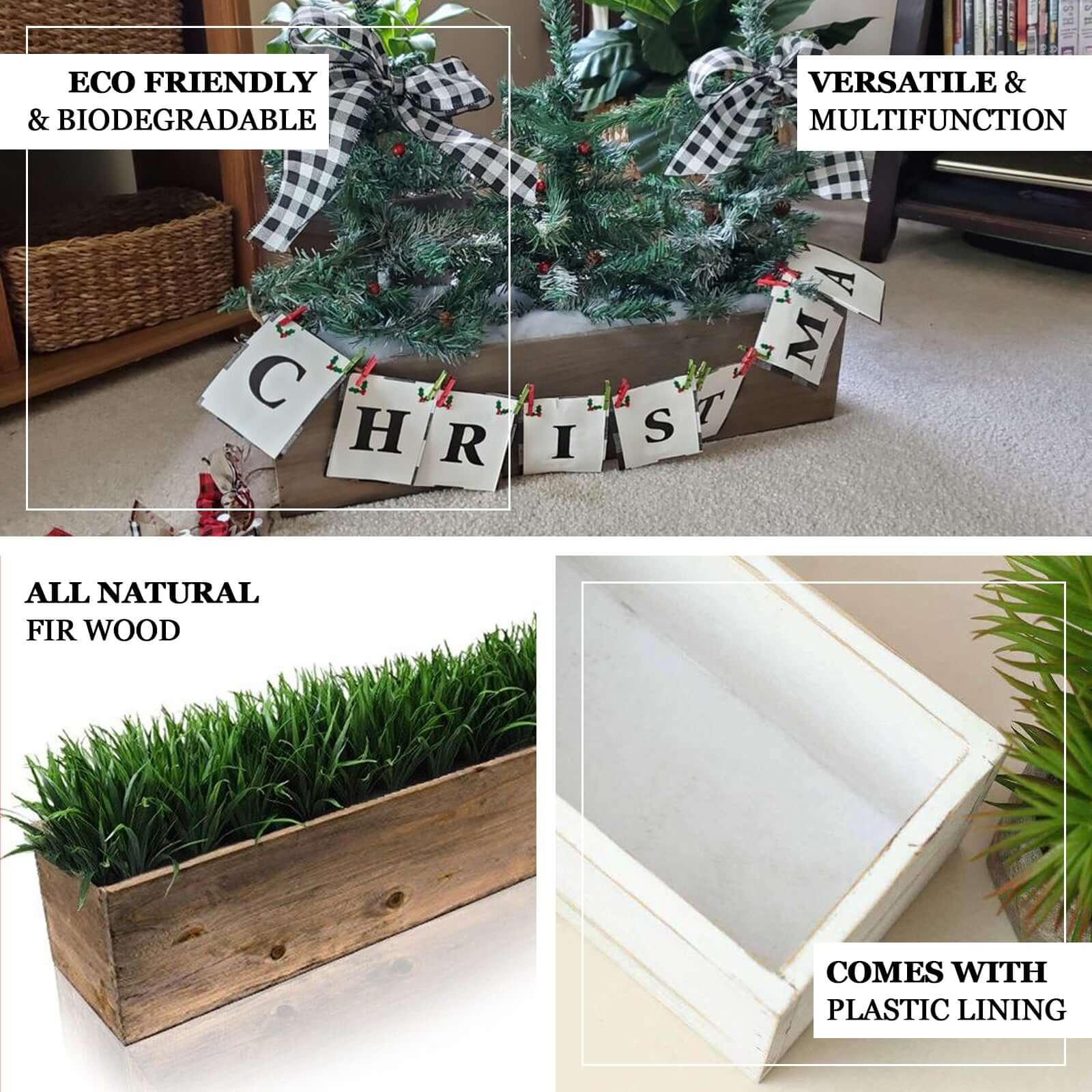 Whitewash Wood Planter Box Rectangular 24"x6" with Plastic Liner - Stylish Long Accent for Displays - Image 4
