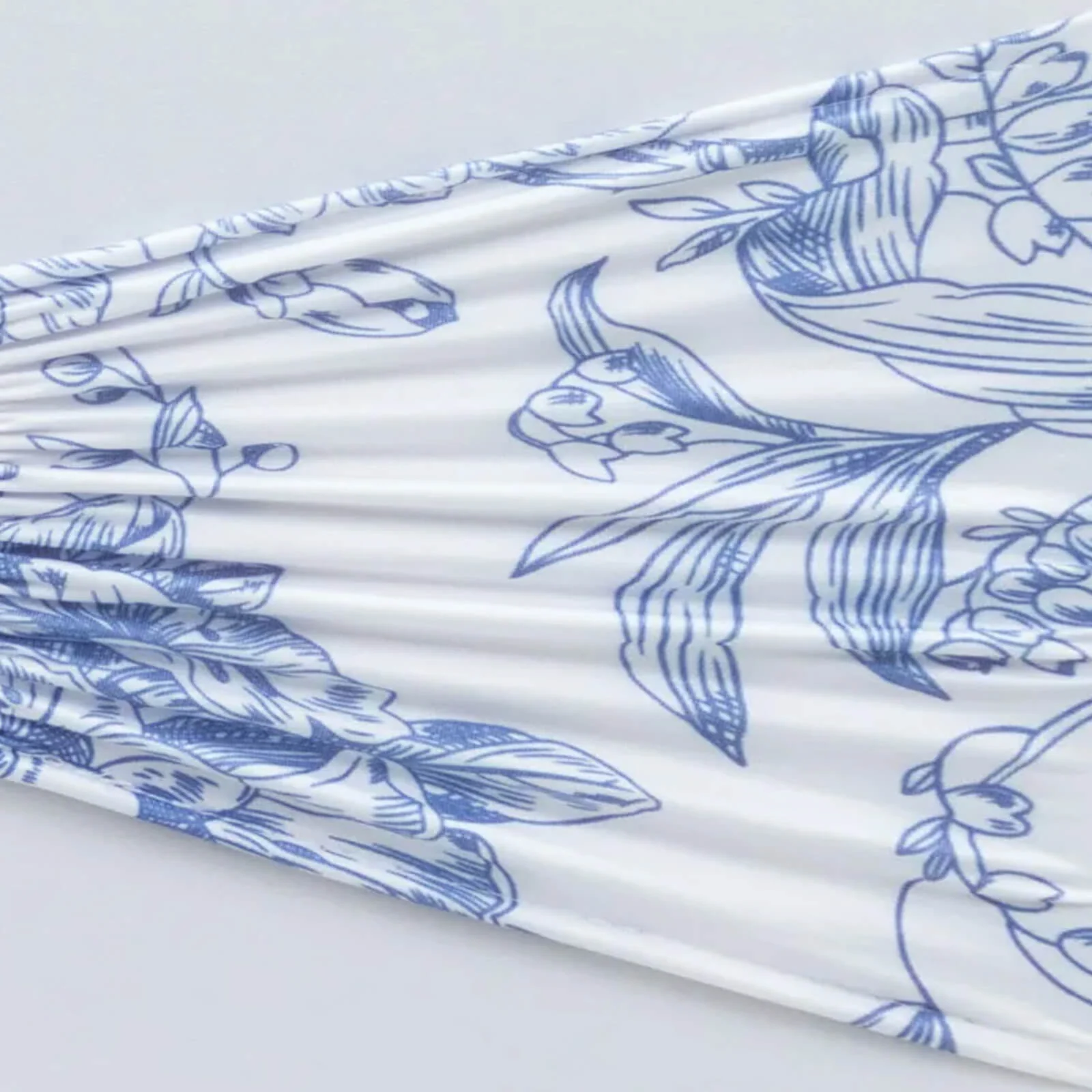 5 Pack French Toile Spandex Chair Sashes White Blue – 8"x13" Ruffled Stretch Chair Bands for Weddings & Events - Image 7