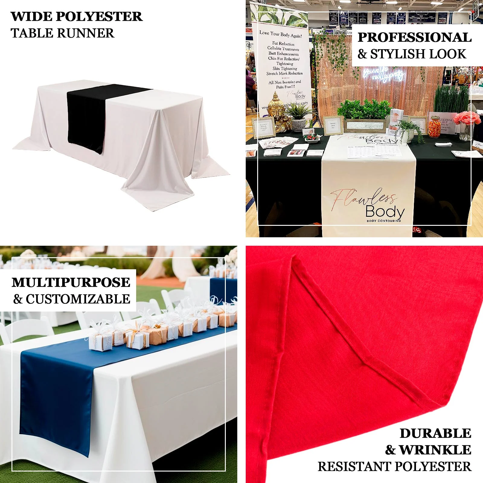 Wide Polyester Table Runner 24"x72" White - Durable Trade Show and Exhibitions Table Decor - Image 4