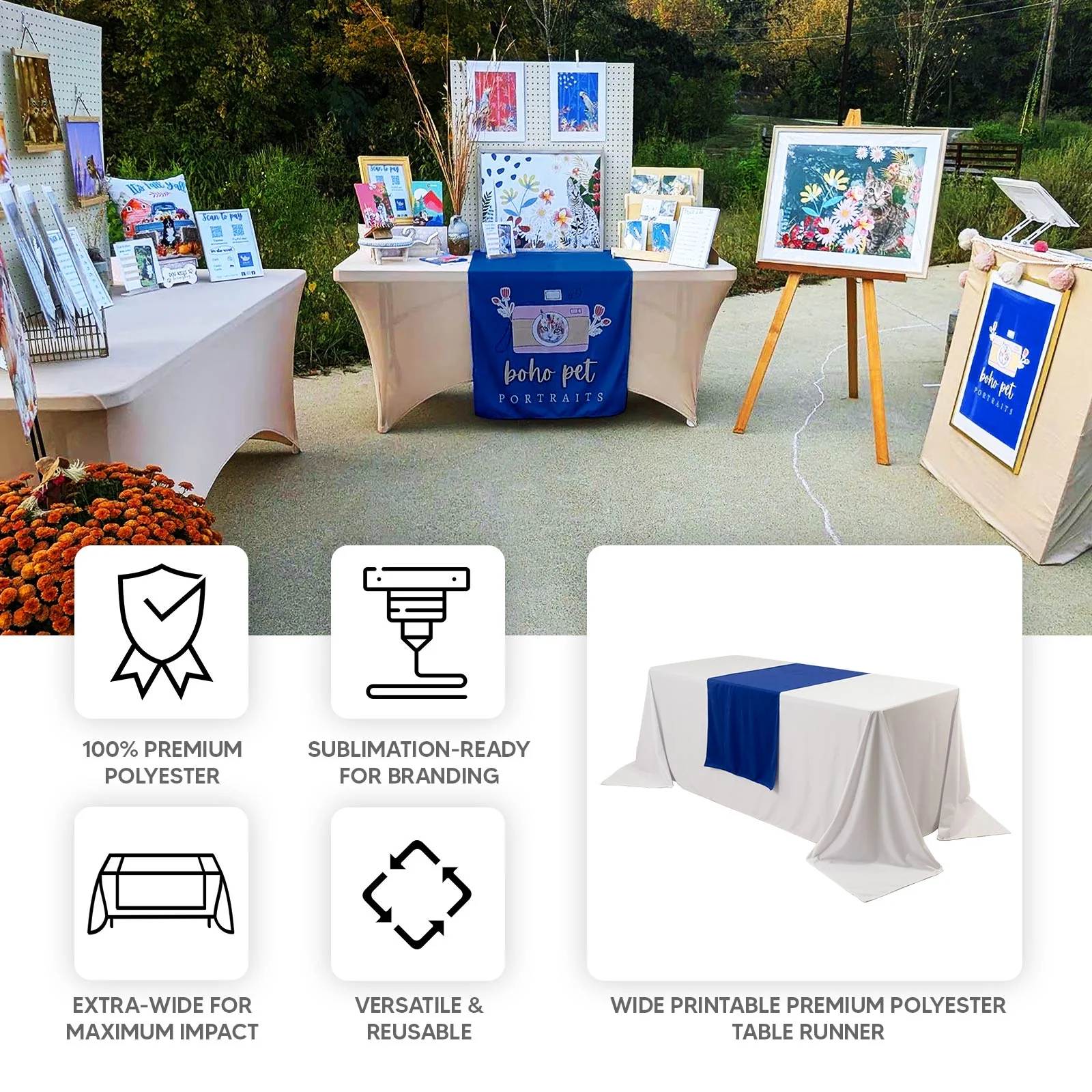 Wide Premium Polyester Table Runner 24"x72" Royal Blue - Sublimation Printable Blank Banner - Image 4