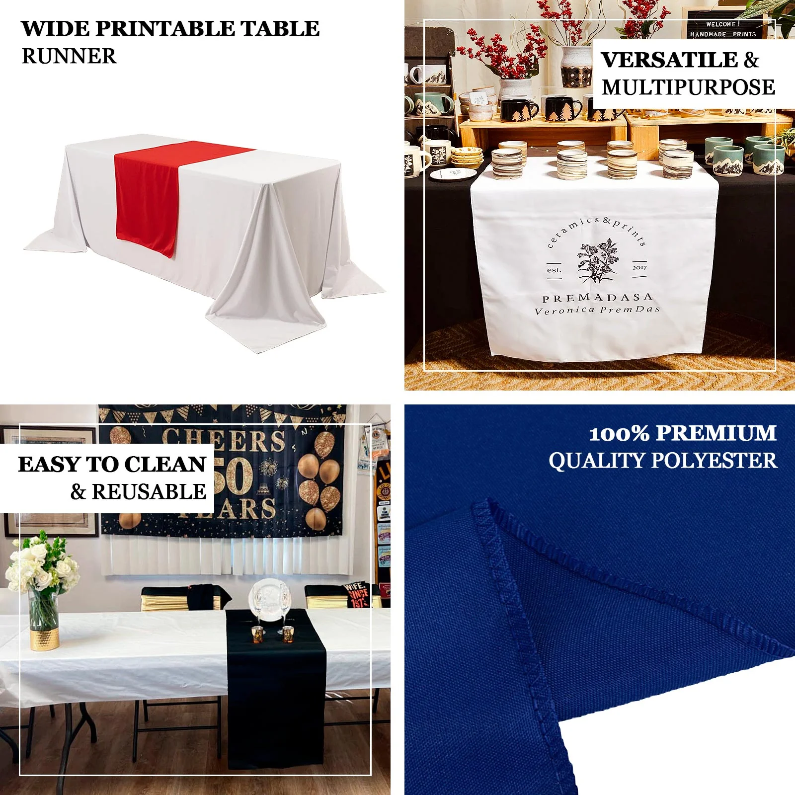 Wide Premium Polyester Table Runner 36"x72" White - Sublimation Printable Banner for Events & Decor - Image 4
