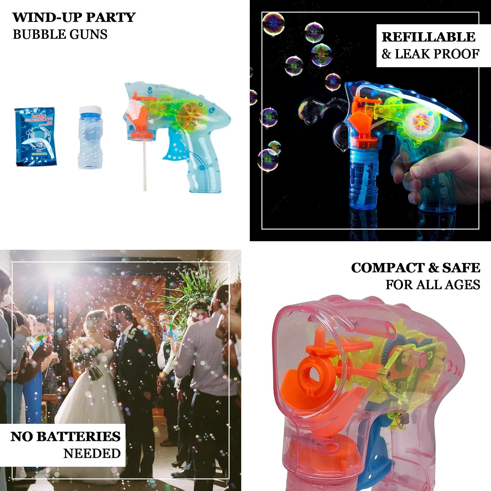6-Pack Wedding Bubble Guns, Bulk Party Favor for Wedding - Image 3