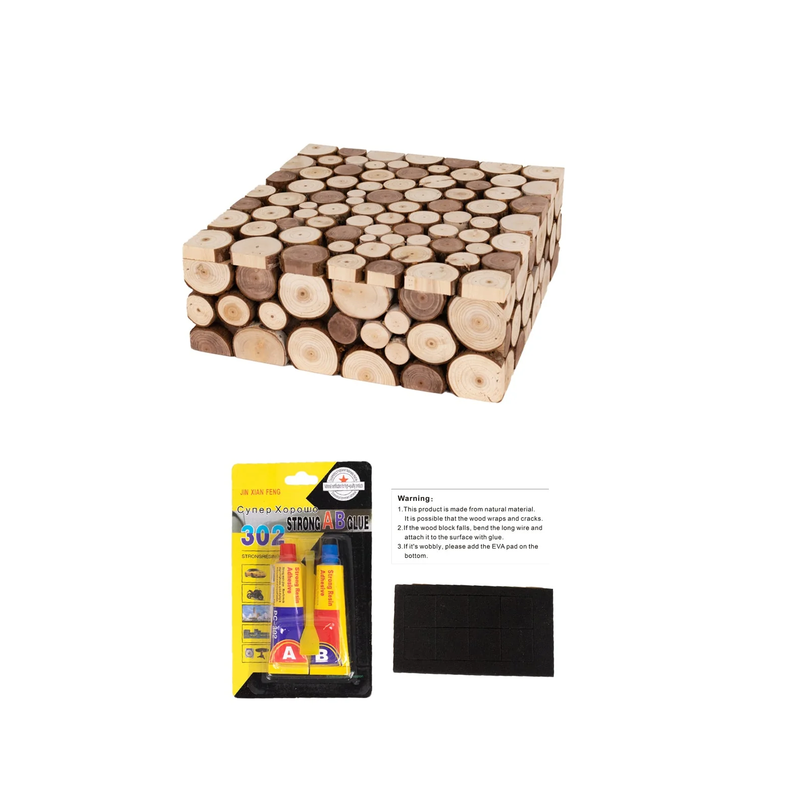 Wooden Cake Stand Square Design 14"x14" Natural Rustic Slices - Farmhouse Display Riser with Hollow Bottom - Image 11