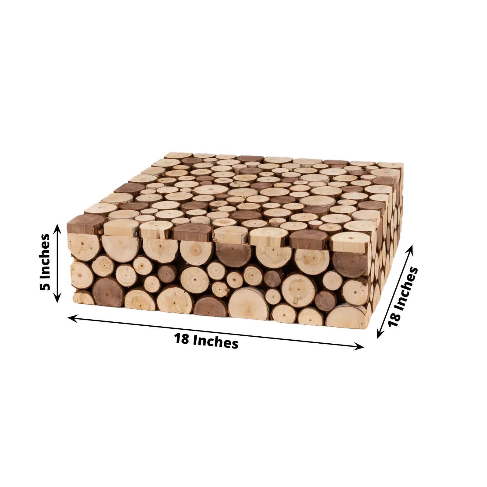 Wooden Cake Stand Square Design 18"x18" Natural Rustic Slices - Farmhouse Display Riser with Hollow Bottom - Image 3