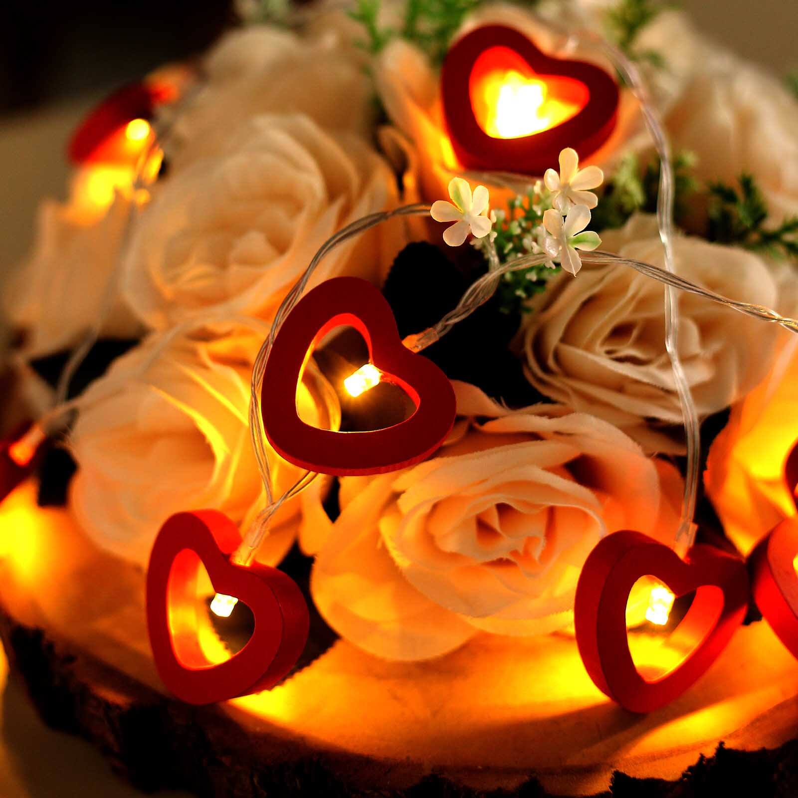 Wooden Heart LED String Lights 5ft Red Warm White - Battery Operated Hanging Decorative Fairy Lights - Image 9