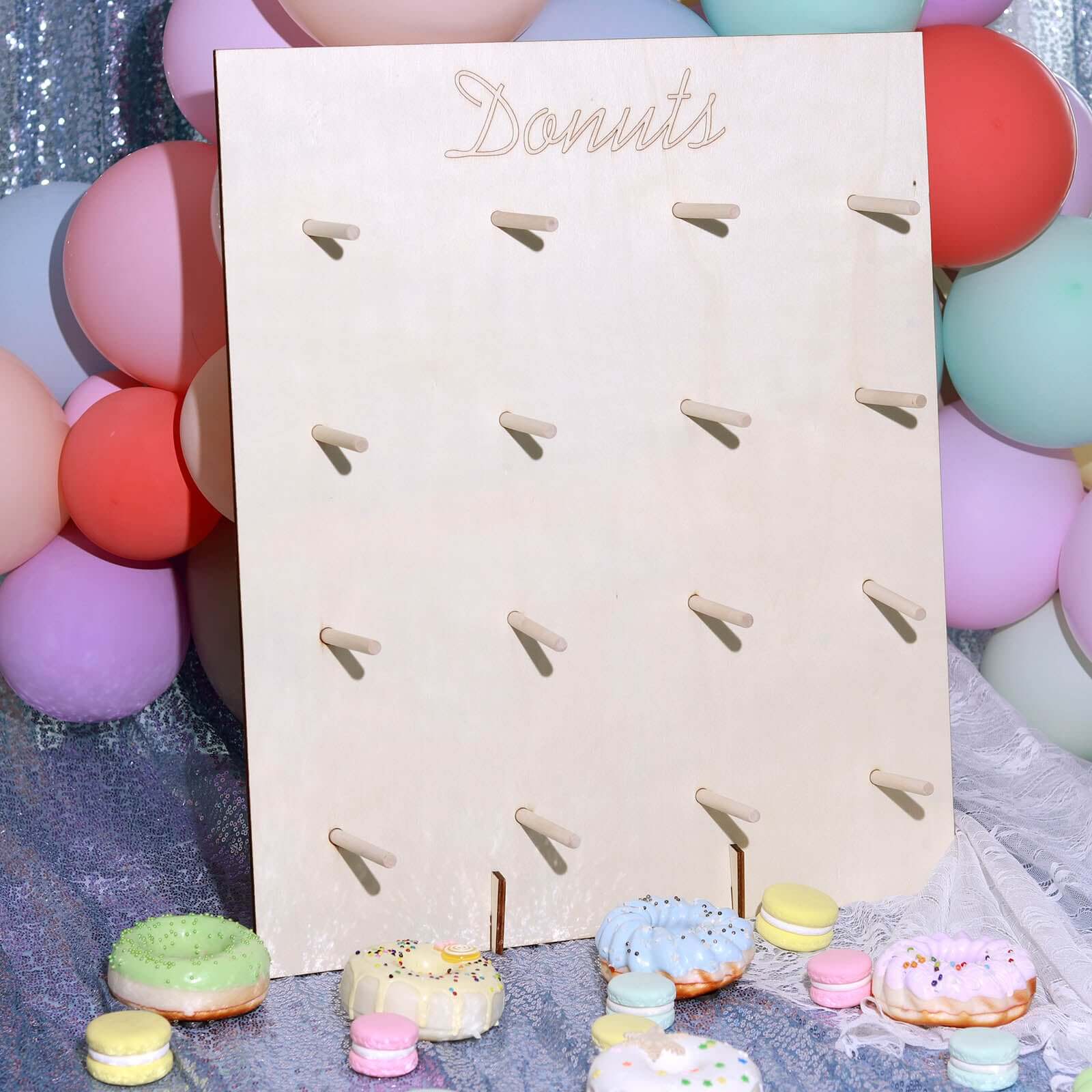 Wooden Rectangle Donut Wall Stand 19" Natural - Space Saving Detachable Doughnut Pegboard Dessert Display Holder for Rustic Boho Vintage-Inspired Event - Image 11
